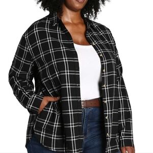 Jachs Girlfriend New York Flannel Black & White Plaid Shirt W/Pockets 2XL XXL
